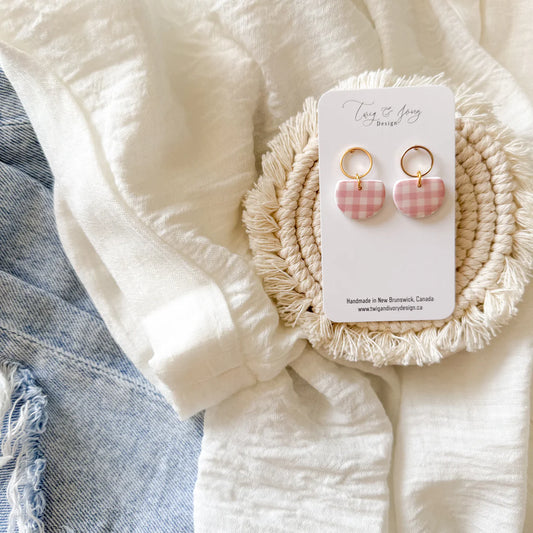 Pink Gingham Resin Dangle Earrings