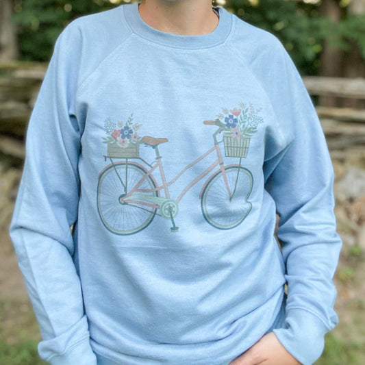 Floral Bicycle | Dusty Blue | lightweight crew neck | unisex