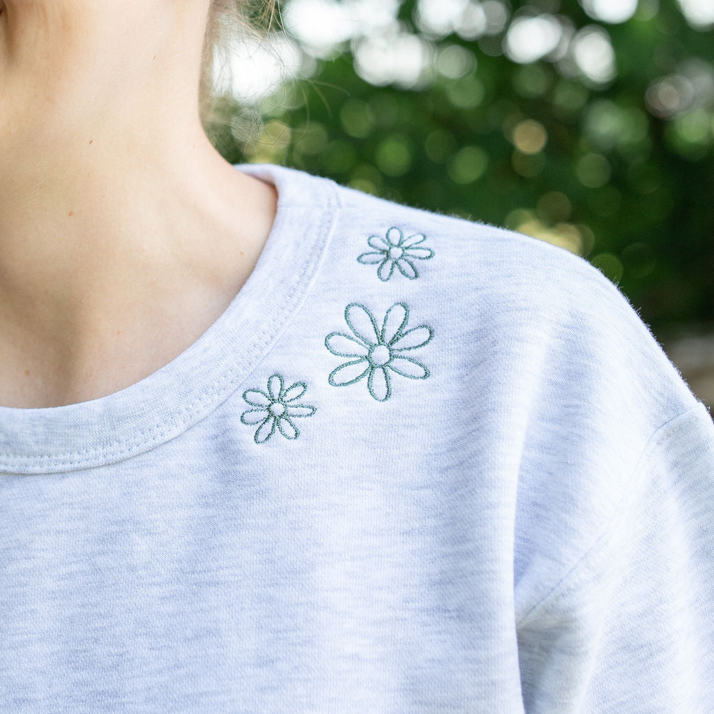 Floral ash grey crew neck sweater | Unisex