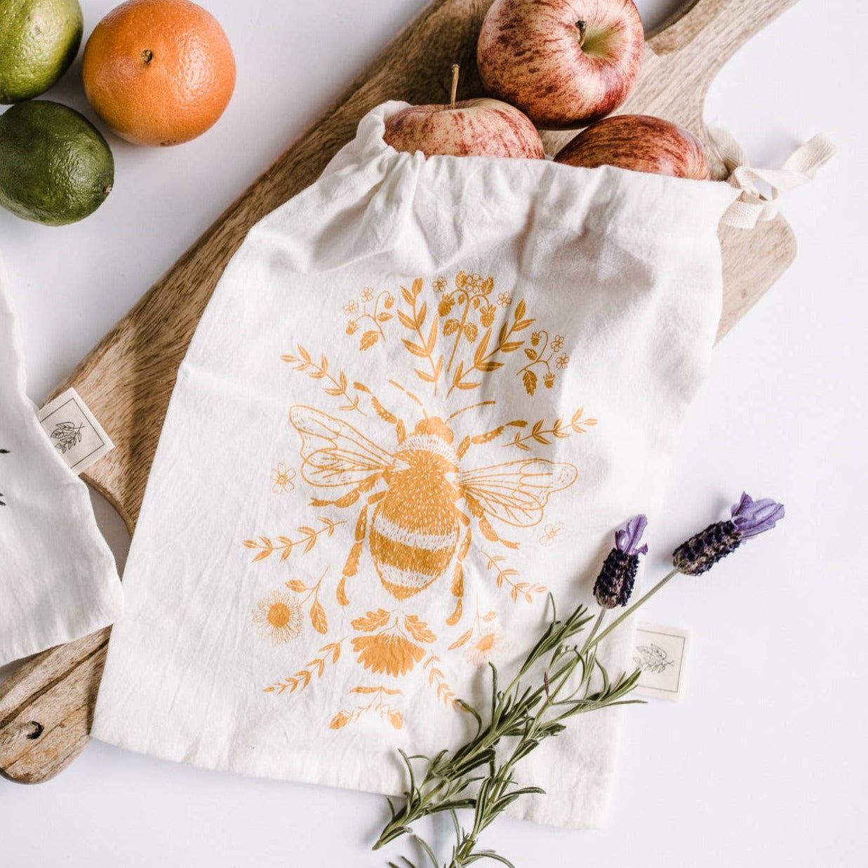 Fabric Drawstring Bag | Yellow Bee | MEDIUM 10x9"