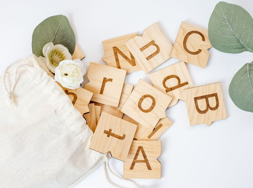 Wood Alphabet Tiles | Aa-Zz