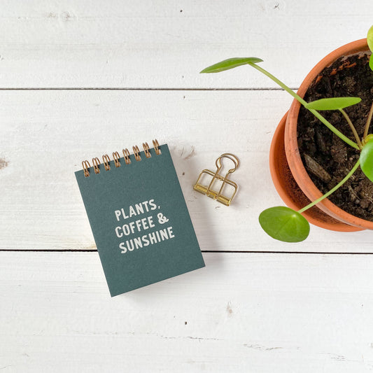 Plants, Coffee & Sunshine Mini Jotter Notebook | Unlined pages