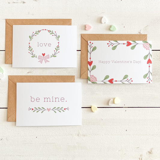 Valentine Cards | Set of 3 folded cards with envelopes