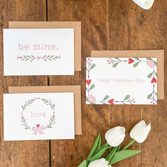 Valentine Cards | Set of 3 folded cards with envelopes